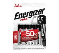 Energizer - Max, Pack de 4 Pilas AA, el DOBLE duración para Uso Cotidiano, sin sulfataciones y con 10 años de vida útil
