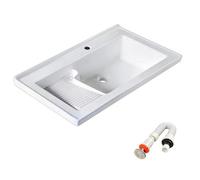 Pila Lavadero, con Tabla de Lavar Integrada, Diseño de Doble Zona, de Cerámica, Lavabo Sobre Encimera, para Muebles de Baño(810mm/31.8in)