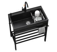 Pila Lavadero Multifuncional Fregadero Exterior Jardin Fregadero de Cocina de Acero Inoxidable 1 Compartimento para Restaurante Garaje Industrial Lavandería (90×45×86cm)