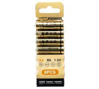 Pila R6 (AA) de Carbono-Zinc 1,5 V, Paquete de 8 Unidades, Ideal para Dispositivos electrónicos y Juguetes.