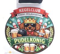 Pila Stone Caniche King Kegel Club - Divertido caniche de bolos con corona y cerveza - Personalizado con nombre del club - Regalo para Kegler & Team Events - Cono Tour - 70 mm