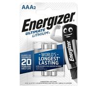 Energizer - Ultimate Lithium, Pack de 2 pilas AAA, litio de larga duración para dispositivos de alto consumo, más ligera y 20 años vida útil