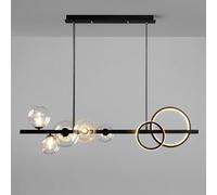 Pilanp Lámpara de araña Negra nórdica, Luces Colgantes lineales Modernas de 37,4 Pulgadas, lámpara de Cristal con Forma de Globo para Comedor, Oficina, Bar, Cocina, Isla, luz Colgante