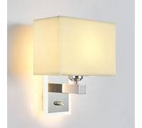 Pilanp Lámpara de pared de tela moderna Lámparas de pared de noche con interruptor Aplique de pared cromado interior con pantalla de tela de lino para dormitorio, sala de estar, baño, escalera