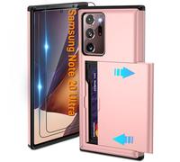 Pilaru Funda deslizante con tarjetero para Samsung Note 20 Ultra | Tarjetas con ranura oculta | 2 protectores de pantalla | Funda protectora tipo cartera a prueba de golpes | Diseño duradero de doble