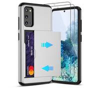 Pilaru Funda deslizante con tarjetero para Samsung S20 | Tarjetas con ranura oculta | 2 protectores de pantalla | Funda protectora a prueba de golpes y antideslizante | Diseño duradero de doble capa