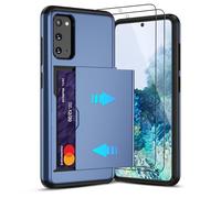Pilaru Funda deslizante con tarjetero para Samsung S20 | Tarjetas con ranura oculta | 2 protectores de pantalla | Funda protectora a prueba de golpes y antideslizante | Diseño duradero de doble capa