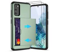 Pilaru Funda deslizante con tarjetero para Samsung S20, tarjetas con ranura oculta, 2 protectores de pantalla, funda protectora a prueba de golpes y antideslizante, diseño duradero de doble capa para