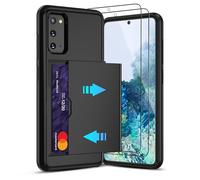 Pilaru Funda deslizante con tarjetero para Samsung S20 | Tarjetas con ranura oculta | 2 protectores de pantalla | Funda protectora a prueba de golpes y antideslizante | Diseño duradero de doble capa