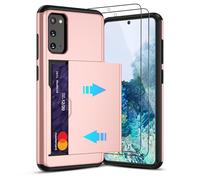 Pilaru Funda deslizante con tarjetero para Samsung S20 | Tarjetas de ranura oculta | 2 protectores de pantalla | Funda protectora a prueba de golpes y antideslizante | Diseño duradero de doble capa