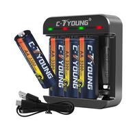 Pilas AA de litio recargables de 1,5 V con cargador, 4 pilas AA recargables, 3300 mWh con carga rápida inteligente de 1,5 h