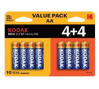 PILAS AA KODAK MAX ALCALINA LR6 PACK 8 (4+4) UNIDADES 2800 mAh 1.5V (ecotasas incluidas)