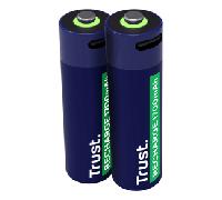 Trust Pilas Recargables AA USB-C 2 Piezas, Puerto USB-C Integrado, No Necesita Cargador de Batería, Alta Capacidad 1700 mAh, Carga con Cable USB/Cargador de Teléfono, Paquete de 2