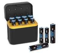 Pilas AA recargables y cargador, batería de iones de litio de alta capacidad 4255 mWh, carga rápida, 1,5 V, para cámara Blink, cerradura inteligente, mando de juego y mando a distancia.