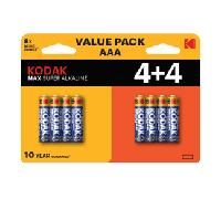 PILAS AAA KODAK MAX ALCALINA LR3 PACK 8 (4+4) UNIDADES 1150 mAh 1.5V (ecotasas incluidas) 30419896