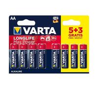 Pilas Alcalinas Varta Longlife Max Power AA, Pack de 9 Unidades