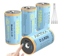 Pilas D Recargables (4, 1,5 V, Li-Ion, D/LR20, 12580 mWh, Carga Directa USB-C 5 V/1 A, Cable USB-C 4 en 1, Pantalla táctil de Nivel, para Camping/antorchas/Radio/iluminación de Emergencia