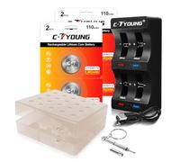 Pilas de botón recargables de litio 2450 Batteriess de 3,7 V, paquete de 5 con cargador de batería inteligente de repuesto de 3 V Cr2450