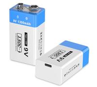 Pilas de litio recargables de 9 V, 1300 mAh con cable de carga USB-C 2 en 1, baterías 6F22 de alta capacidad para detectores de humo, detectores de metales, micrófonos y más (2 unidades)