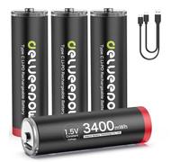 Pilas Recargables AA Delyeepow 3400mWh Cable de Carga USB Tipo C, batería AA de Iones de Litio de 1,5 V más de 1500 ciclos, Paquete de 4