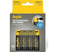 Pilas recargables Aqiila AA USB-C de 1,5 V y 2000 mAh de iones de litio (4 unidades)