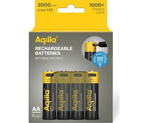 Pilas recargables Aqiila AA USB-C de 1,5 V y 2000 mAh de iones de litio (4 unidades)