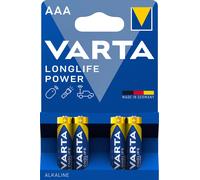 VARTA Pilas AAA, paquete de 4, Longlife Power, Alcalinas, 1,5V, para juguetes, ratones inalámbricos, linternas eléctricas, Made in Germany