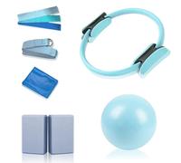 Pilates Essential Kit - Yoga Kits for Home Workout, with Pilates Ring and Ball Set, Resistance Bands For Toning Arms, Thighs/Legs & Core, Yoga Brick and 1.8-Metre Strap (Blue)