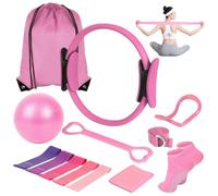 Pilates Essentials Kit for Women, 5-in-1/13-in-1 Set with Resistance Bands Yoga Ring Exercise Ball Stretch Straps & Booty Bands, Enhance Flexibility & Strength for Home Workout (13 Piece Set Pink)
