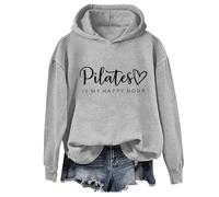 Pilates Is My Happy Hour - Sudadera con capucha divertida para mujer, Sudadera con capucha gris, M