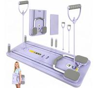 Pilates Reformer Compact, 5 en 1 plegable con contador LED, rodillo de rebote automático, tabla de abdominales multifuncional para casa y en el gimnasio (lila con asa)