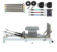Pilates Reformer - Plegable con Caja, Tabla de Salto y Bandas de Resistencia, con Doble Resorte de Resistencia para Entrenar en casa (Gris, 217 x 68 x 65 cm)