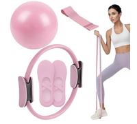 Pilates Ring Set | 4 Pilates Establecidos para hogar | Ring Pilato Juego Pelota | Equipo Fitness Yoga Bola Muscular Estirada | Bandas Resistencia Larga y Calcetines Agarre (Calcetines aleatorios)