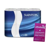 PILBELLES Pack 108 Rollos Papel Higiénico Doméstico + 500 Monodosis Gel Hidroalcohólico