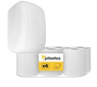 PILBELLES Pack 6 Rollos de Papel Secamanos Mecha + Dispensador de Papel Secamanos (Blanco)