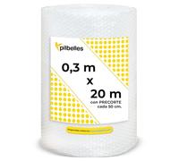 PILBELLES Papel Burbujas Embalaje Mudanza Múltiples Medidas | 30 cm x 20 metros Precortado a 50 cm | Rollo de Plástico de Burbujas para Embalar, Envíos, Protector Muebles, Alta Protección