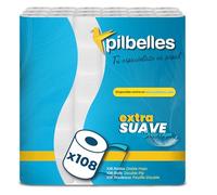 PILBELLES Papel Higiénico Extra Suave - 108 Rollos - 2 capas, Más de 160 Hojas por Rollo, Sin Perfumes, 100% Celulosa Certificado Ecolabel