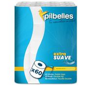 PILBELLES Papel Higiénico Extra Suave - 60 Rollos - 2 capas, Más de 160 Hojas por Rollo, Sin Perfumes, 100% Celulosa Certificado Ecolabel