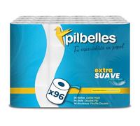 PILBELLES Papel Higiénico Extra Suave - 96 Rollos - 2 capas, Más de 160 Hojas por Rollo, Sin Perfumes, 100% Celulosa Certificado Ecolabel