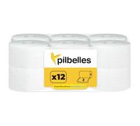 PILBELLES Papel Higiénico Industrial Pasta Laminado 12 Rollos Jumbo | Rollo de Papel Industrial Jumbo para Dispensador