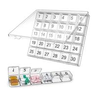 Píldora Mensual - Pastillero Distribuidor De Medicamentos, Pastillero Diario | Pastillero Mensual | Pastillero De Viaje De Gran Capacidad, Pastillero Personal De Prensa Para Abrir Para Medicamentos
