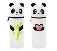 Pilikoll 2 Piezas Estuche Escolar Kawaii 2 en 1 de Silicona Blanda Cute Panda Estuche Papeleria de Cremallera Animales Dulces Panda Blanco Portalápices de Mesa para Niños, Adultos, Escuela, Oficina
