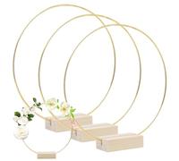 Pilikoll 3 Piezas 20cm Anillos Decorativos de Metal con Soporte de Madera Anillos de Metal para Manualidades Anillos de Aro Floral Metal Aros Floral Anillos con Soporte de Madera para Proceso de DIY