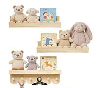 Pilikoll 3 Piezas 40cm Estantería Flotante de Pared con Ganchos de Madera Flotantes Baldas Pared Madera Flotantes Estantes para Guardería Libreria Infantil de Pared für Libros de Cuentos,Revista