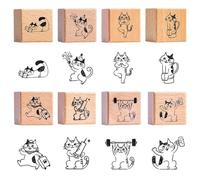 Pilikoll 8 Piezas Sellos de Goma de Gato Sellos de Goma de Madera Animal sellos Temáticos De Gato Kit de Sello De Madera De gato para DIY Scrapbooking, Manualidades,Tarjetas, Álbumes de Recortes