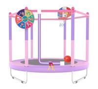 PILIN Cama EláStica Infantil con Aro de Baloncesto, Cama de Salto De 150 CM para Interior Y Exterior con Plumas, Red de Seguridad Elevada, Juguete de CumpleañOs para NiñOs Y NiñAs