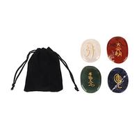 Pilipane 4 Piedras De Equilibrio De Reiki, Cristales Curativos Circulares del Tamaño De Una Palma Grabados con Símbolos Dorados para Meditación Y Purificación