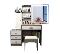 Pilipane Cossulector Moderno de tocador Multi Funcional con cajones de Espejo iluminados para el Dormitorio Elegante Mesa de Maquillaje de patrón de Tela Negra con Espacio de