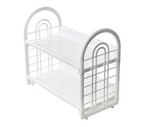 Pilipane Desk Back Storage de Escritorio de Doble Capa Simple Mini Organizador de estanterías para Dormitorio de plástico de plástico White 2 Tier
