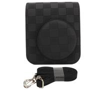 Pilipane Funda Protectora para cámara Mini 12, diseño de Cuadros Vintage, Bolsa de Almacenamiento de Viaje portátil con Correa Ajustable para el Hombro para Mini 12, Bolsa de Cuero PU (Negra)
